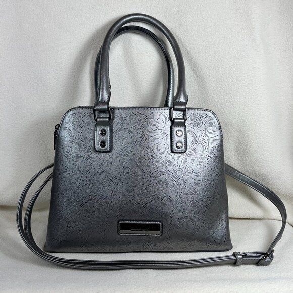 NWOT Mark New York Embelished Pattern Metalic Grey Satchel Bag - Picture 1 of 14